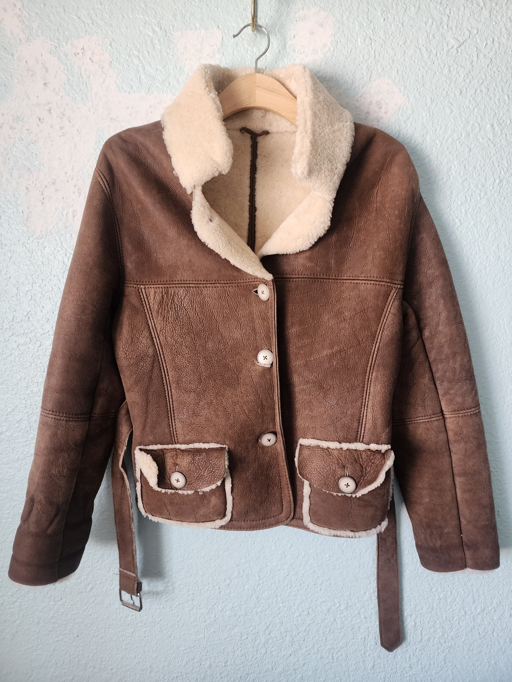 Lucca Bianco Women's Brown Shearling-Trim Leather Jacket